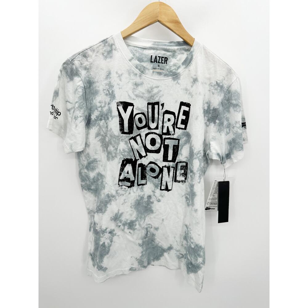 Lazer You're Not Alone Black White Tie‎ Dye T-Shirt Men's Size Small S NWT